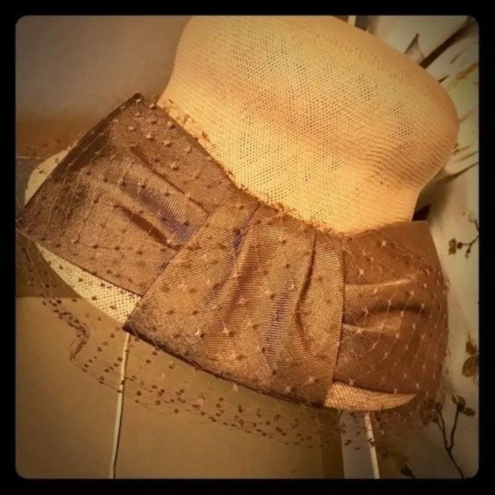 Stunning vintage fascinator! - fine‎ straw and silk - Picture 6 of 12